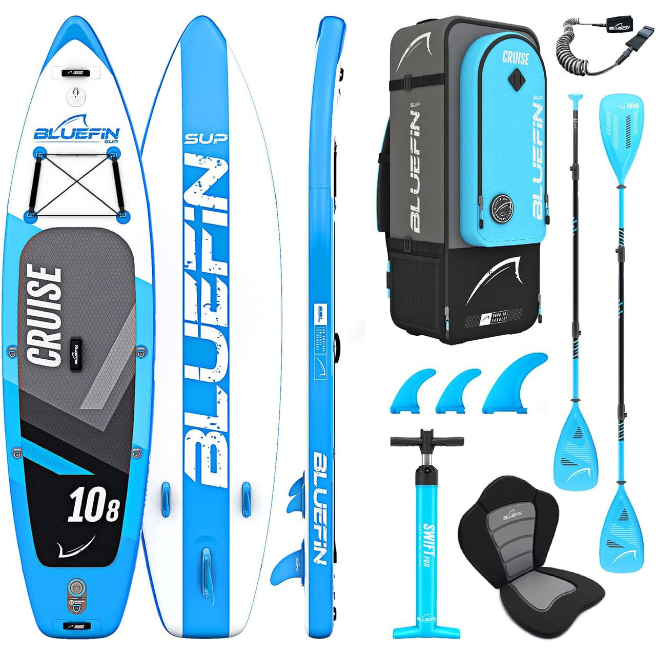 Bluefin Cruise Inflatable Stand Up Paddleboard (SUP) 10’8” – All-Around, Stable & Portable with Complete Kit