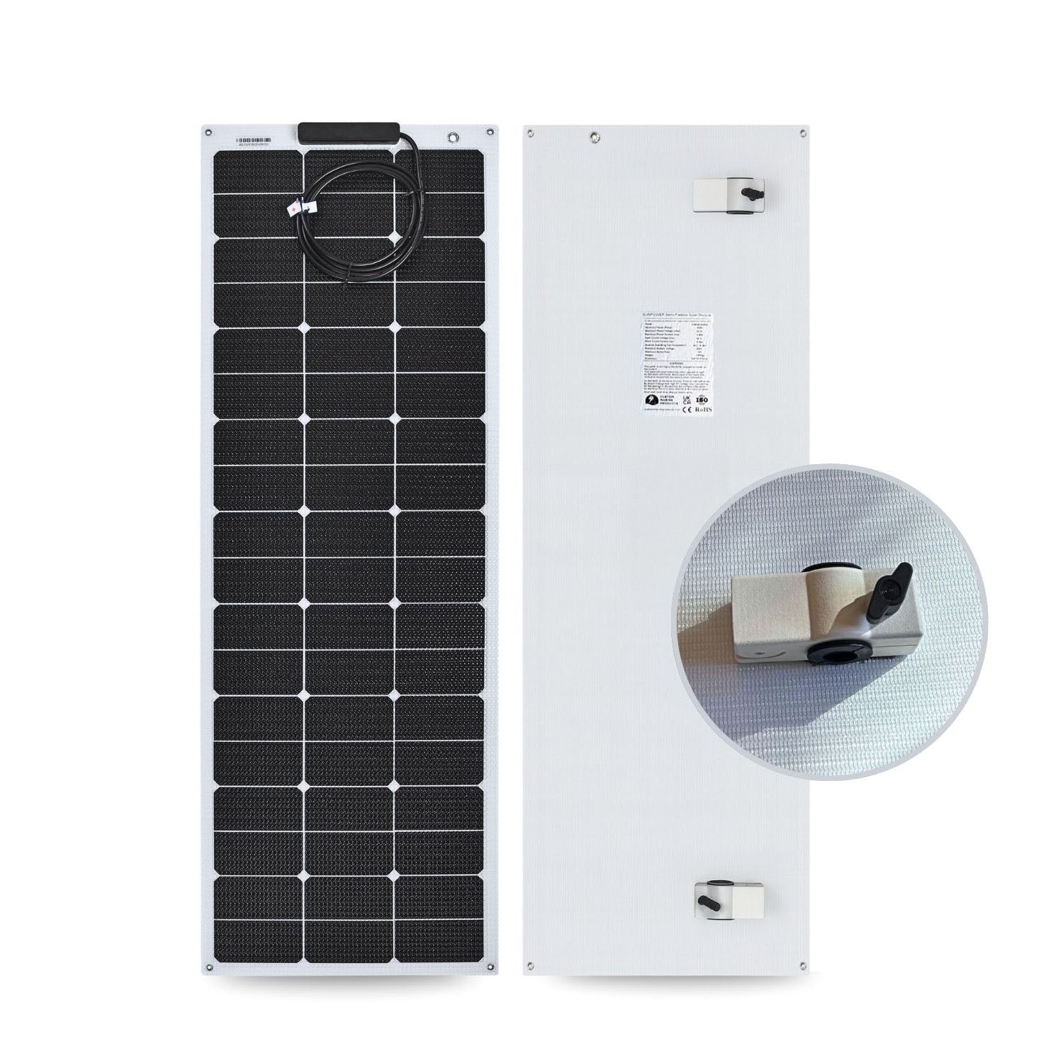 100W Rail Mounted Carbon Fiber Marine Solar Panel with Seadog Brackets