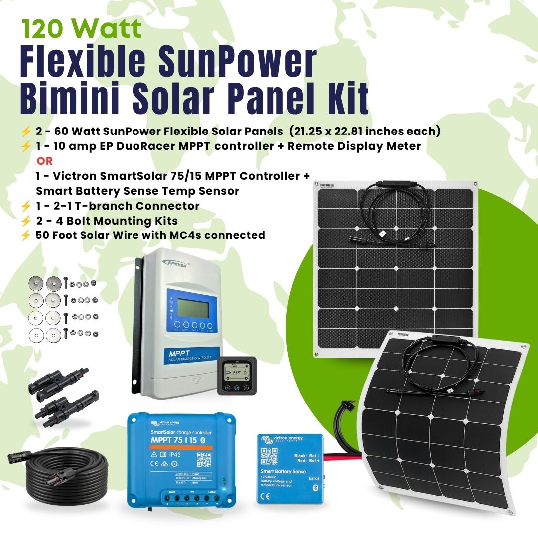 120 Watt Bimini Mount Flexible Solar Panel Kit
