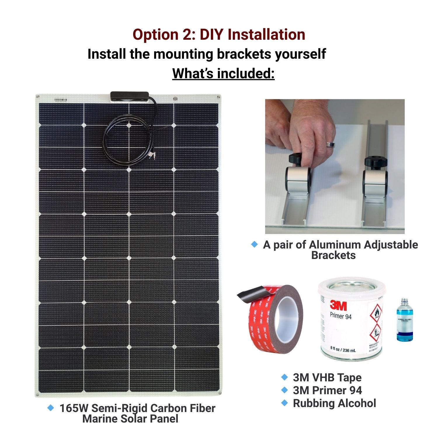 Rail Mounted Marine Solar Panel with DIY Installation Aluminum Adjustable Brackets