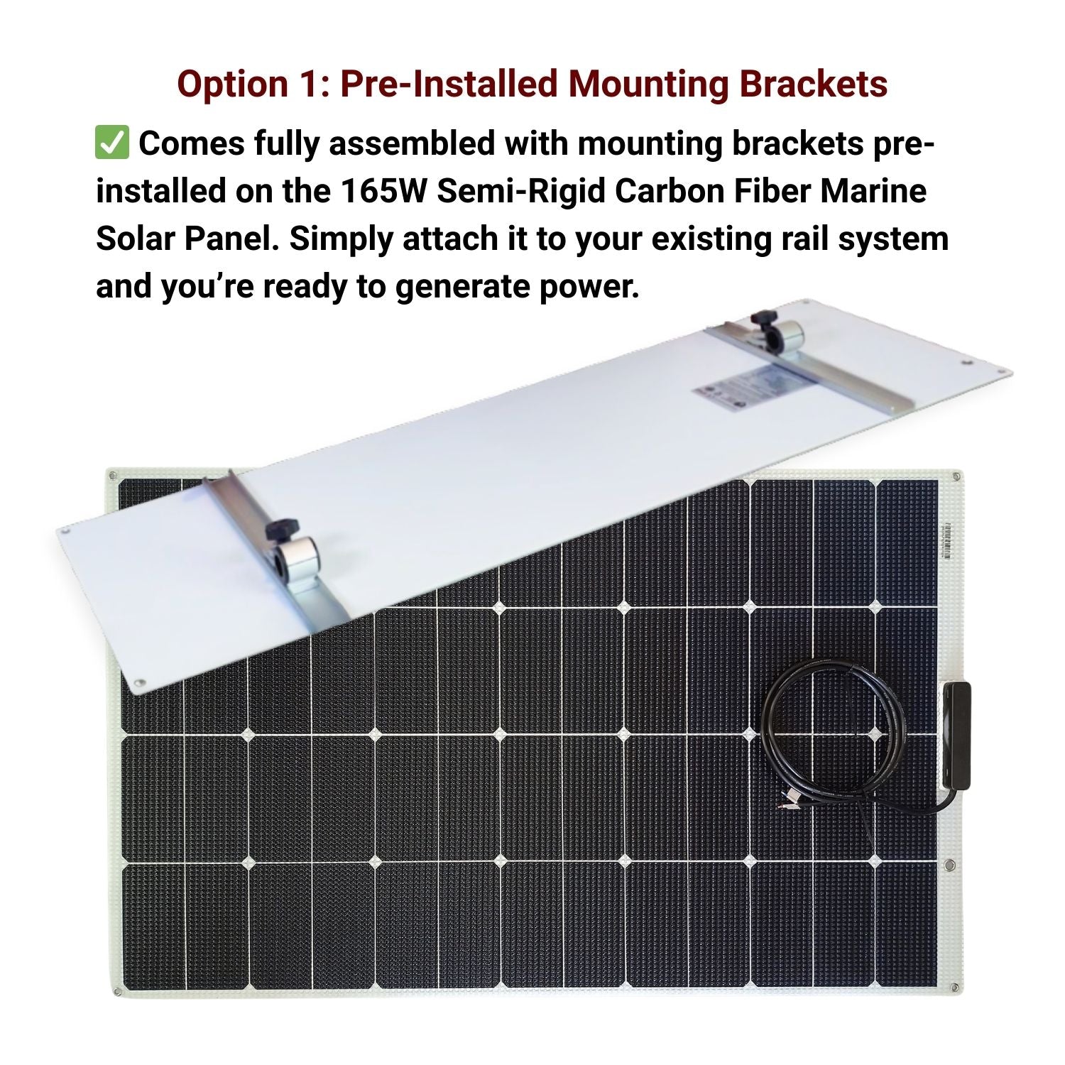 Rail Mounted Marine Solar Panel with Pre-Installed Aluminum Adjustable Brackets