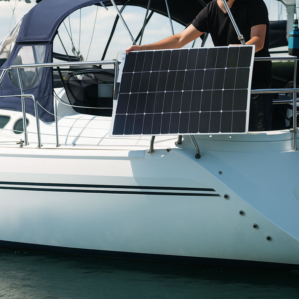 165 Watt Rail Mounted Carbon Fiber Marine Solar Panel With Aluminum Adjustable Brackets