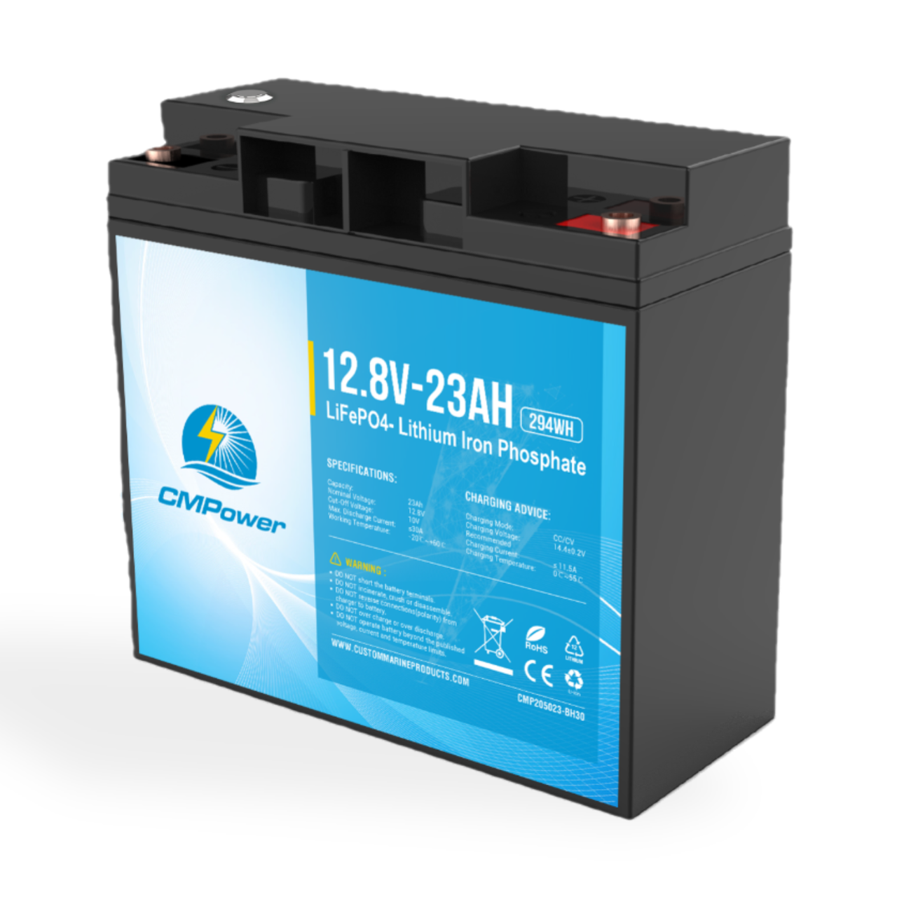 23 Ah 12 Volt 23 amp BMS - LiFePO4 High Power Density Marine/Mobility Scooter Battery