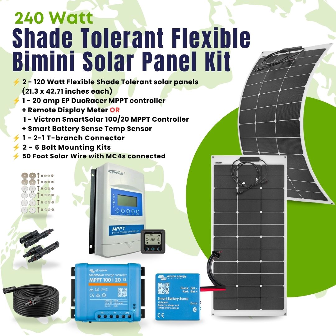 240 Watt Bimini Mount Flexible Solar Panel Kit
