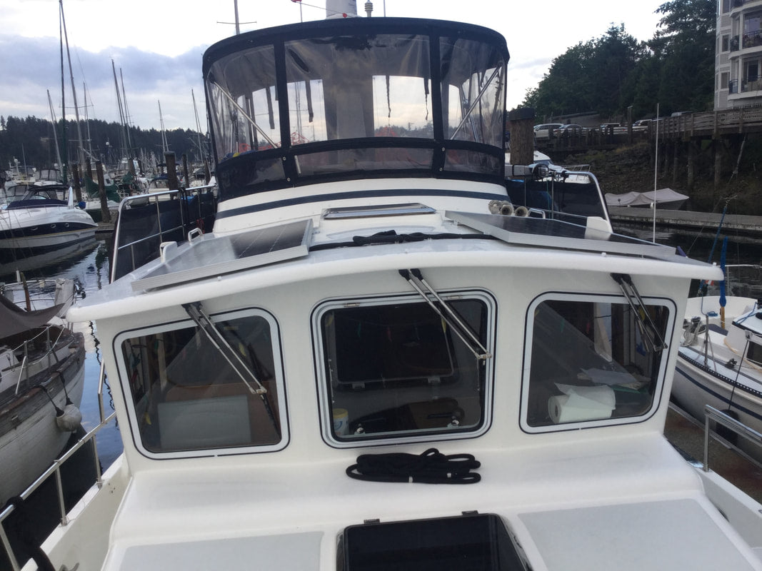 2 200 Watt Rigid Marine Solar Panels on Helmsman 38 Trawler Boat