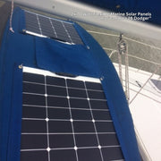 2 70 Watt Flexible Marine Solar Panels on a Catalina 28 Dodger sailboat bimini