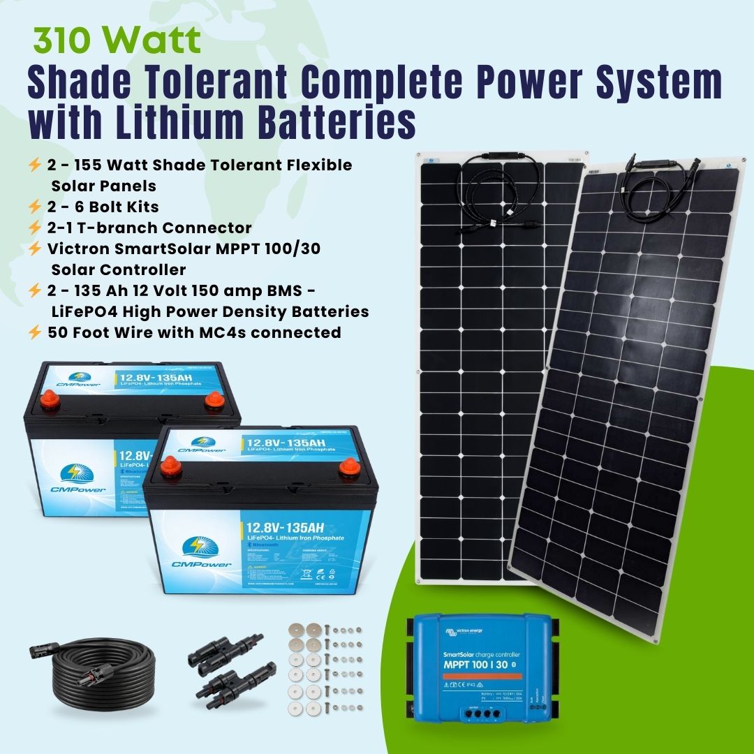 310 Watt Shade Tolerant Complete Power System w/lithium batteries - Sunpower A+ Grade 24.4% Efficient Cells