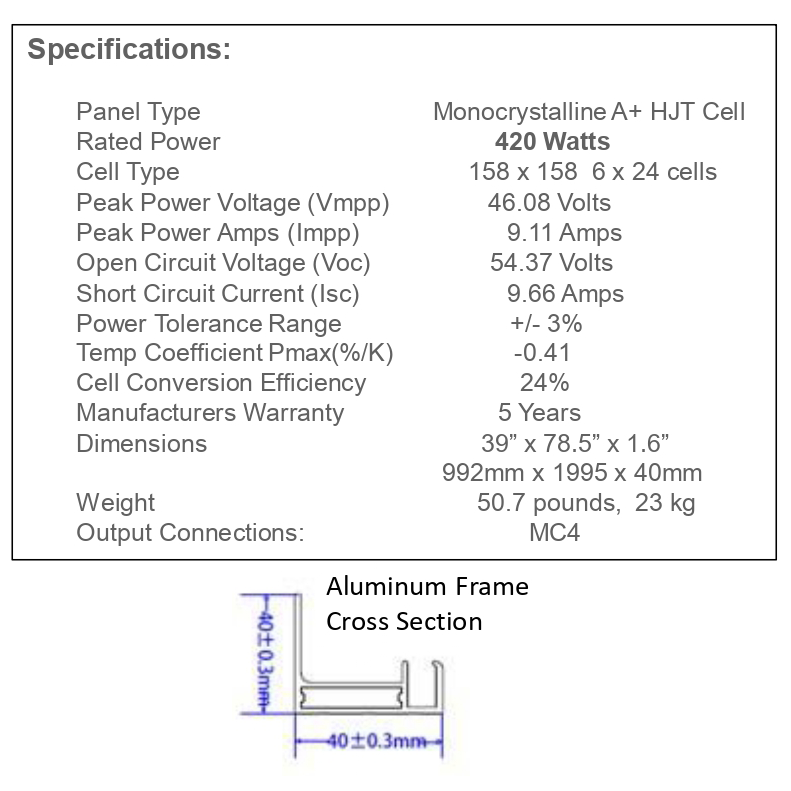 420 Watt Rigid Solar Panel - HJT Cells