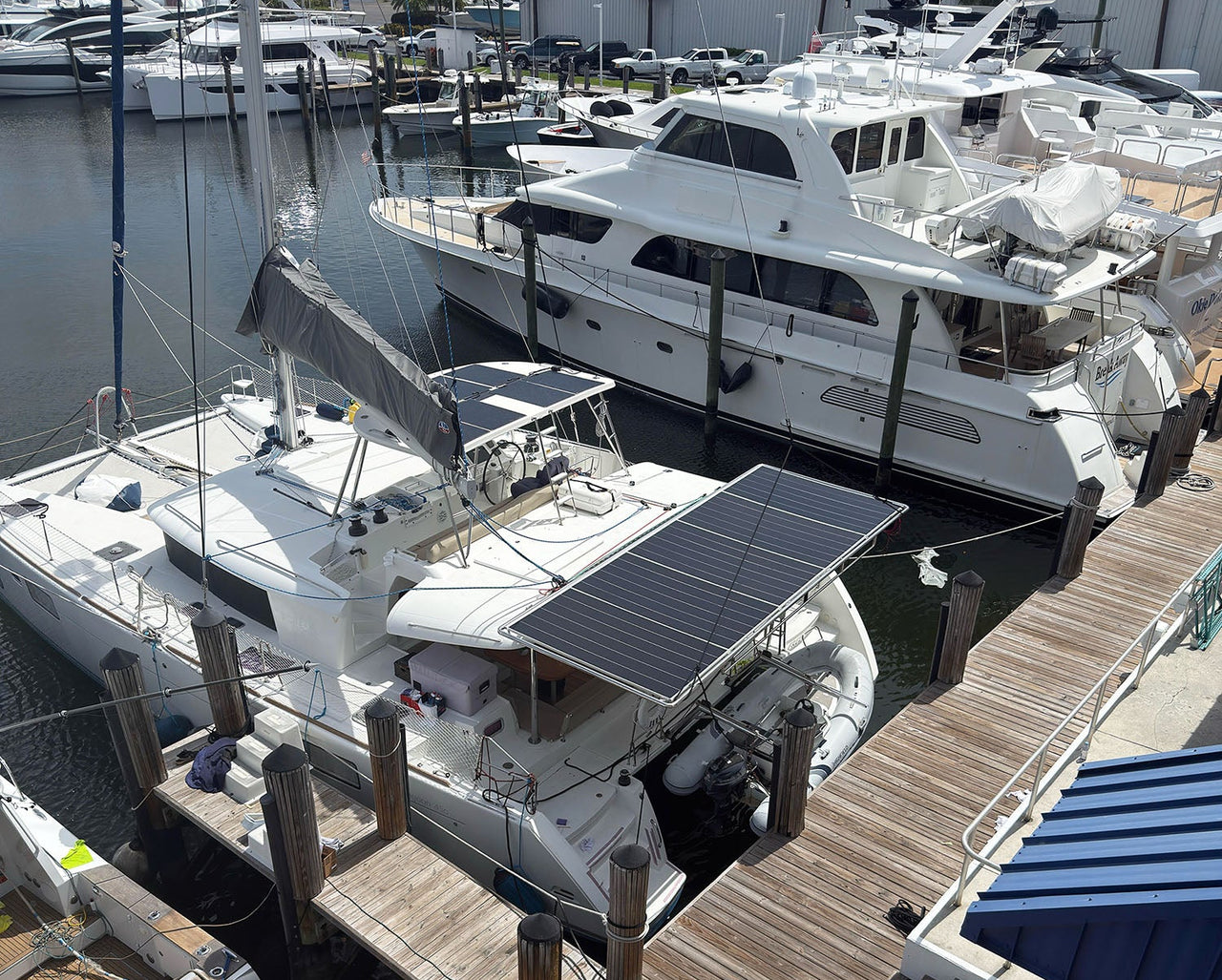 425W Bifacial Rigid Solar Panels installed on a Catamaran