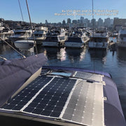 4 150 watt and 2 70 watt CMP Flexible Marine Solar Panels on a Beneteau 46 Sailboat Bimini