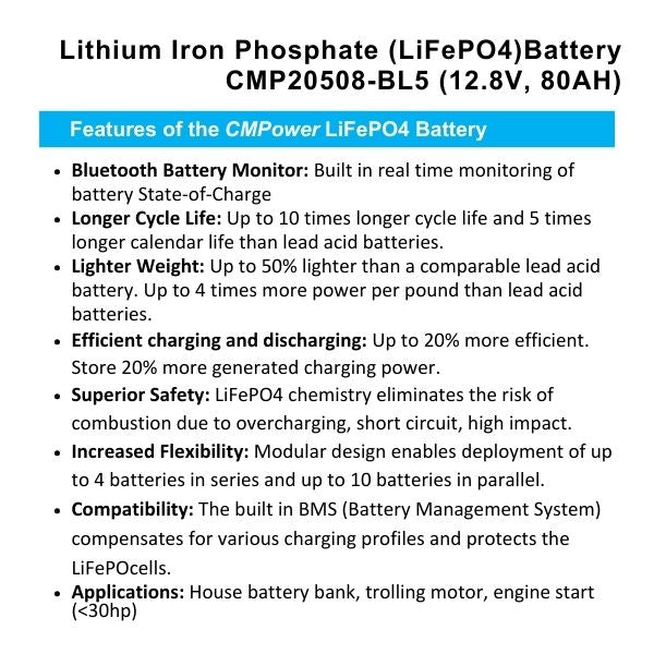 80 amp lithium iron phosphate battery CMPower