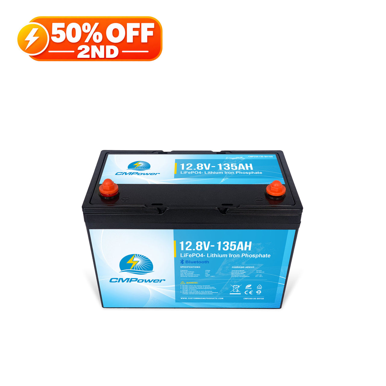 135 Ah 12 Volt 150 amp BMS - LiFePO4 High Power Density Battery