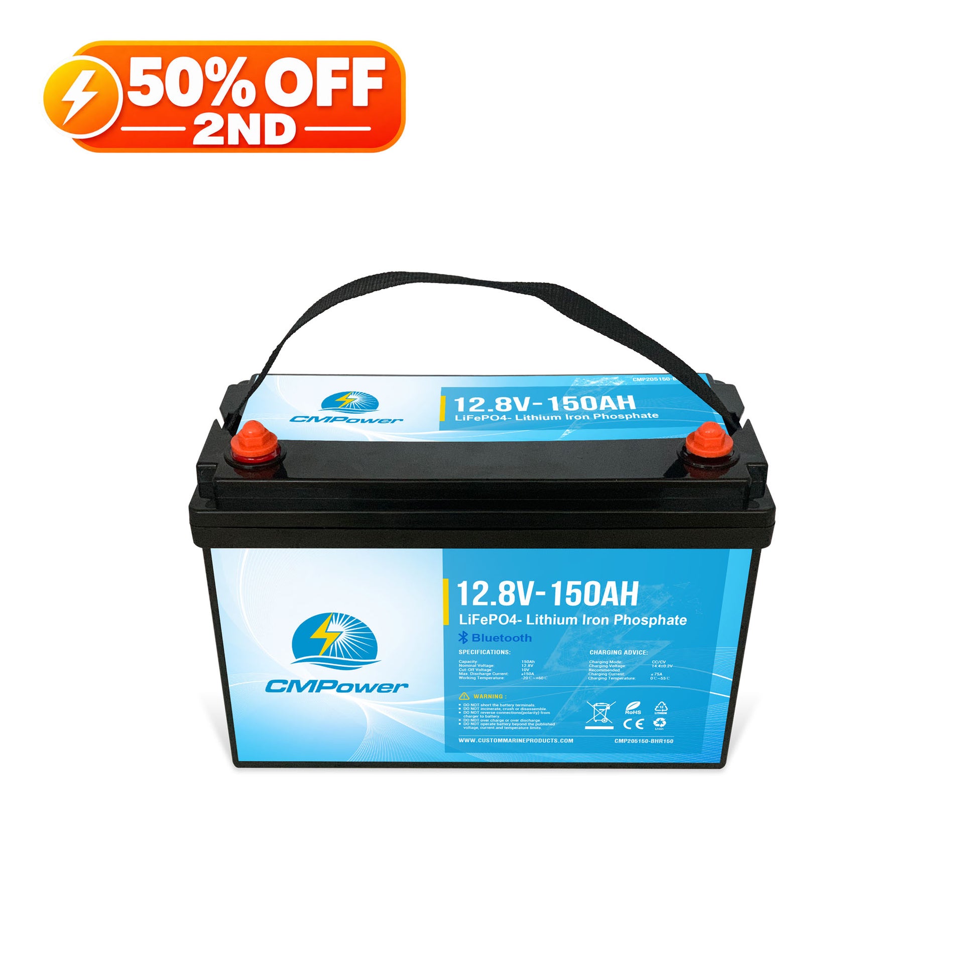 150 Ah 12 Volt 150 amp BMS - LiFePO4 High Power Density Battery w/replaceable BMS