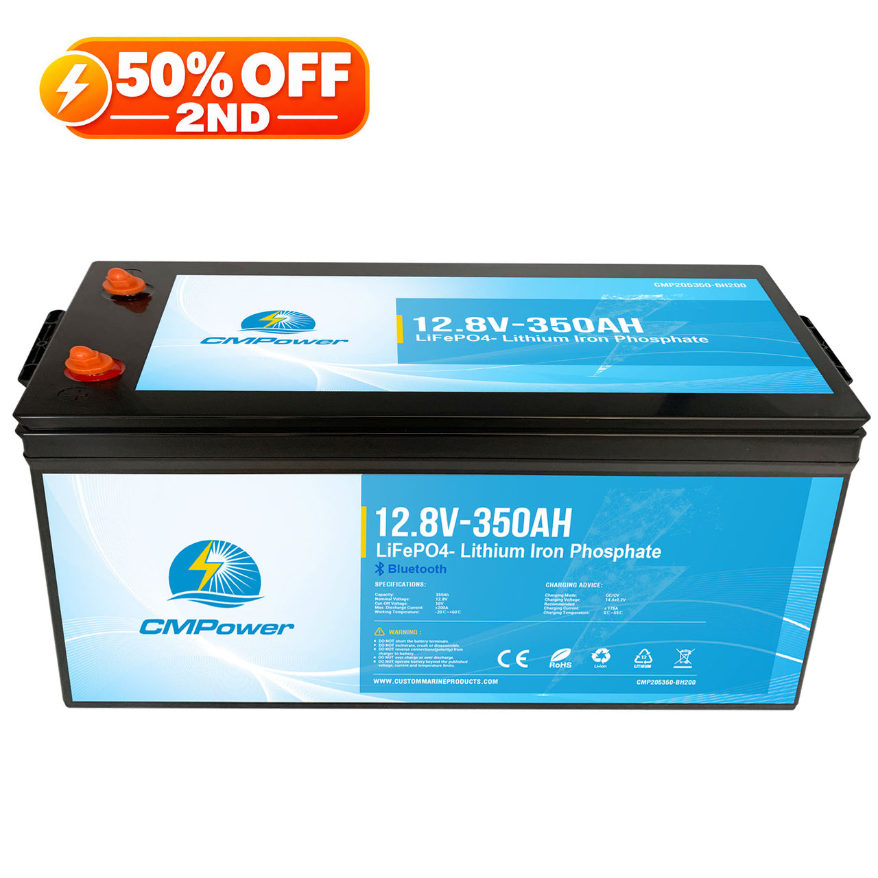 350 Ah 12 Volt 200 amp BMS - LiFePO4 High Power Density Battery