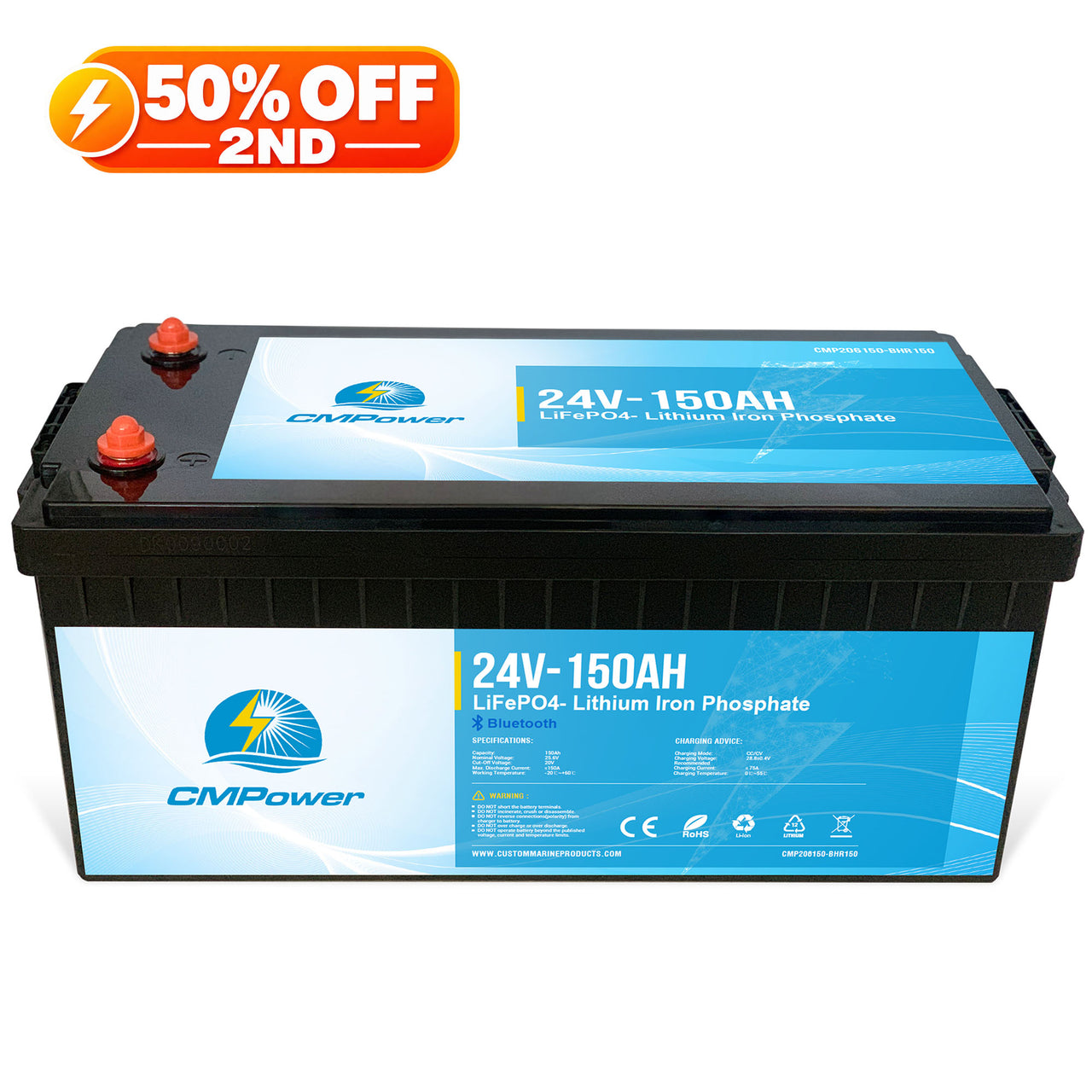 150 Ah 24 Volt 150 amp BMS - LiFePO4 High Power Density Battery