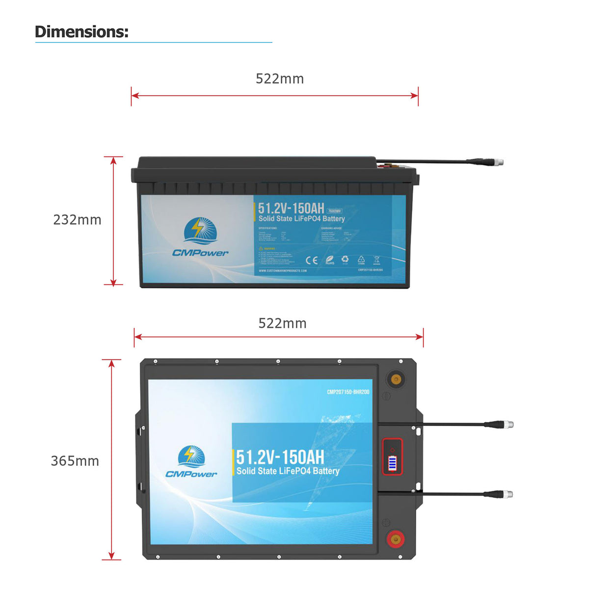 48V 150Ah Semi Solid State LiFePO4 Battery Datasheet - dimension