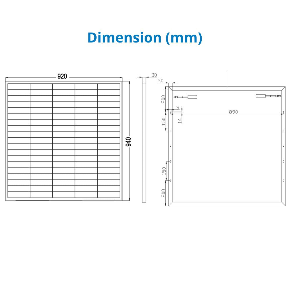 210 Watt Rigid Bifacial Back Contact Solar Panels 27.4% efficient cells - dimension