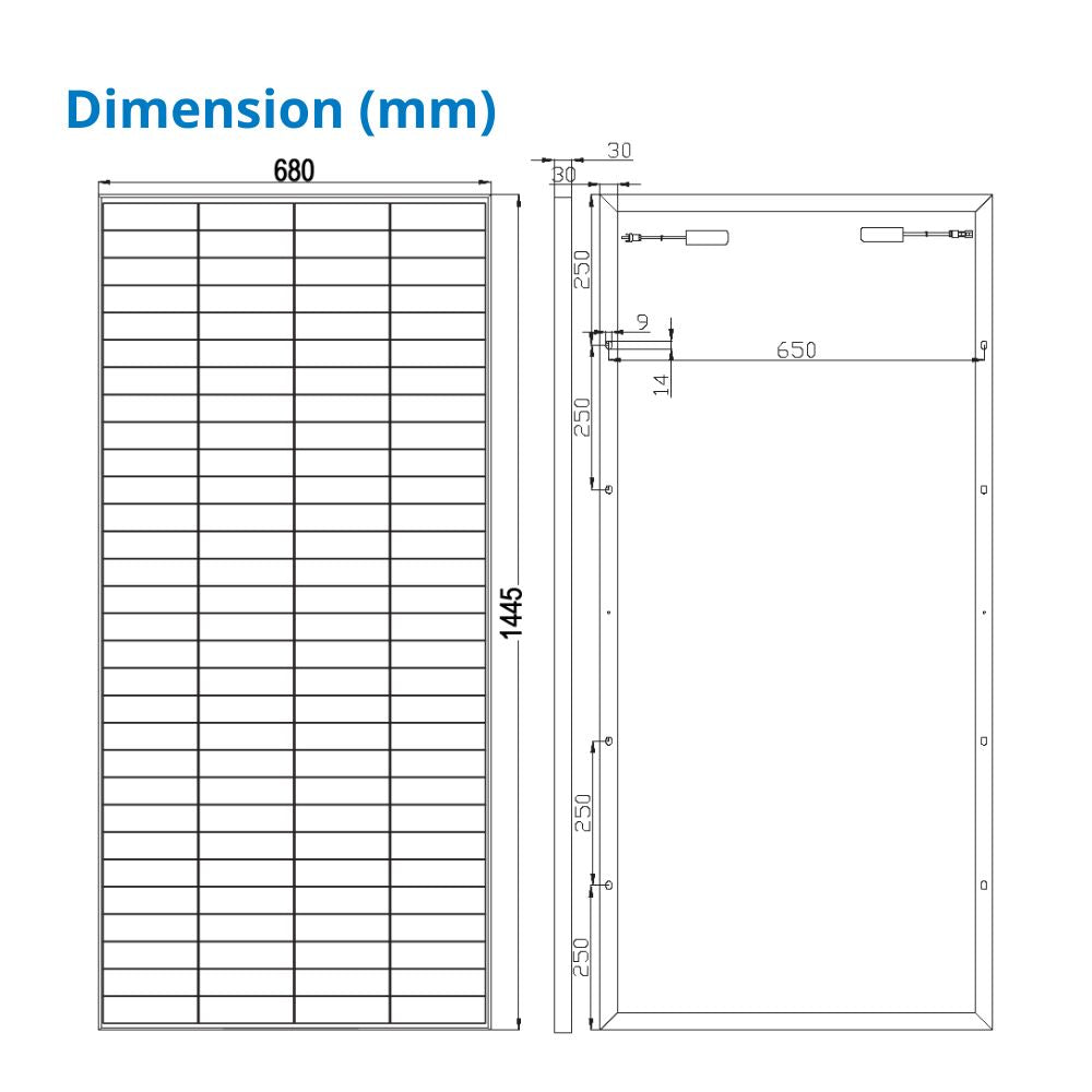245 Watt Rigid Bifacial Back Contact Solar Panels 27.4% efficient cells - dimension