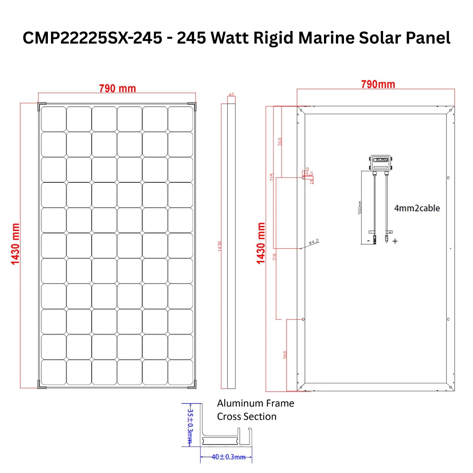 sunnyMサイズ 245 Watt Rigid Marine Solar Panel | Custom Marine Products