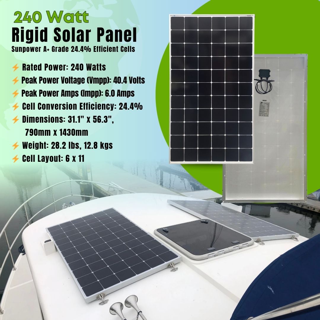 240 Watt Rigid Marine Solar Panel - Sunpower A+ Grade 24.4% Efficient Cells - Clearance (Damaged Frame, Fully Functional)