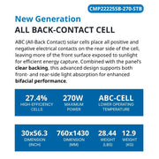 270 Watt Rigid Bifacial Back Contact Solar Panels 27.4% efficient cells - specifications