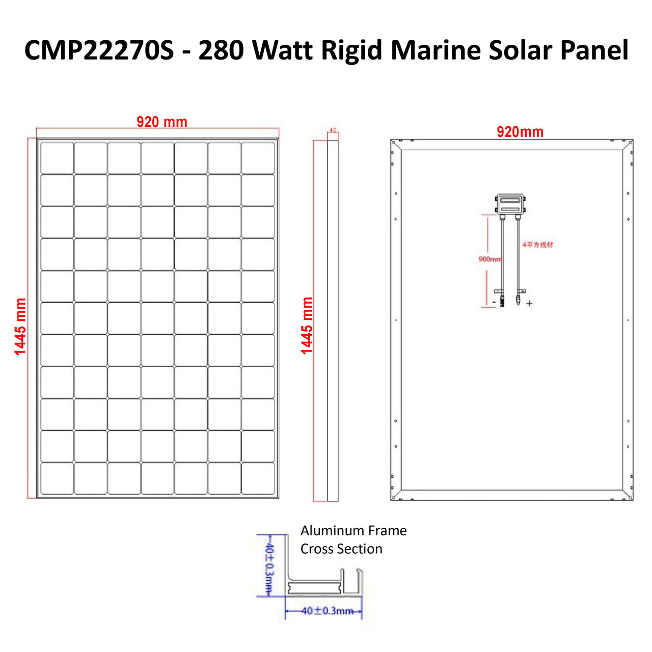 280 Watt Rigid Solar Panel - Sunpower A+ Grade 24.4% Efficient Cells