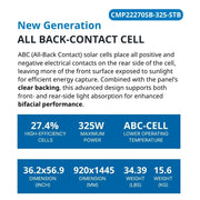 325 Watt Rigid Bifacial Back Contact Solar Panels 27.4% efficient cells - specifications