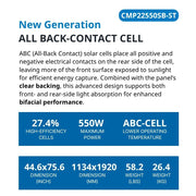 550 Watt Rigid Bifacial Back Contact Solar Panels 27.4% efficient cells - specifications