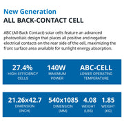 140 Watt Flexible Back Contact Solar Panels 27.4% efficient cells - features