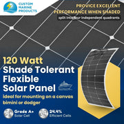 120 Watt Shade Tolerant Flexible Marine Solar Panel