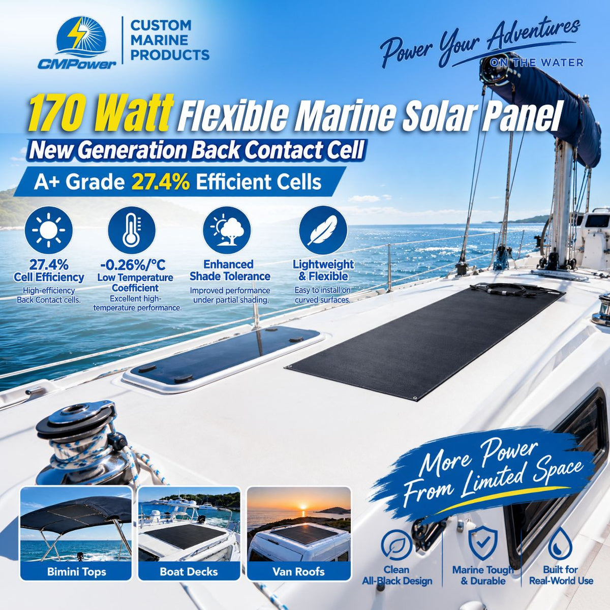170 Watt Flexible Back Contact Solar Panels 27.4% efficient cells - Lifestyle