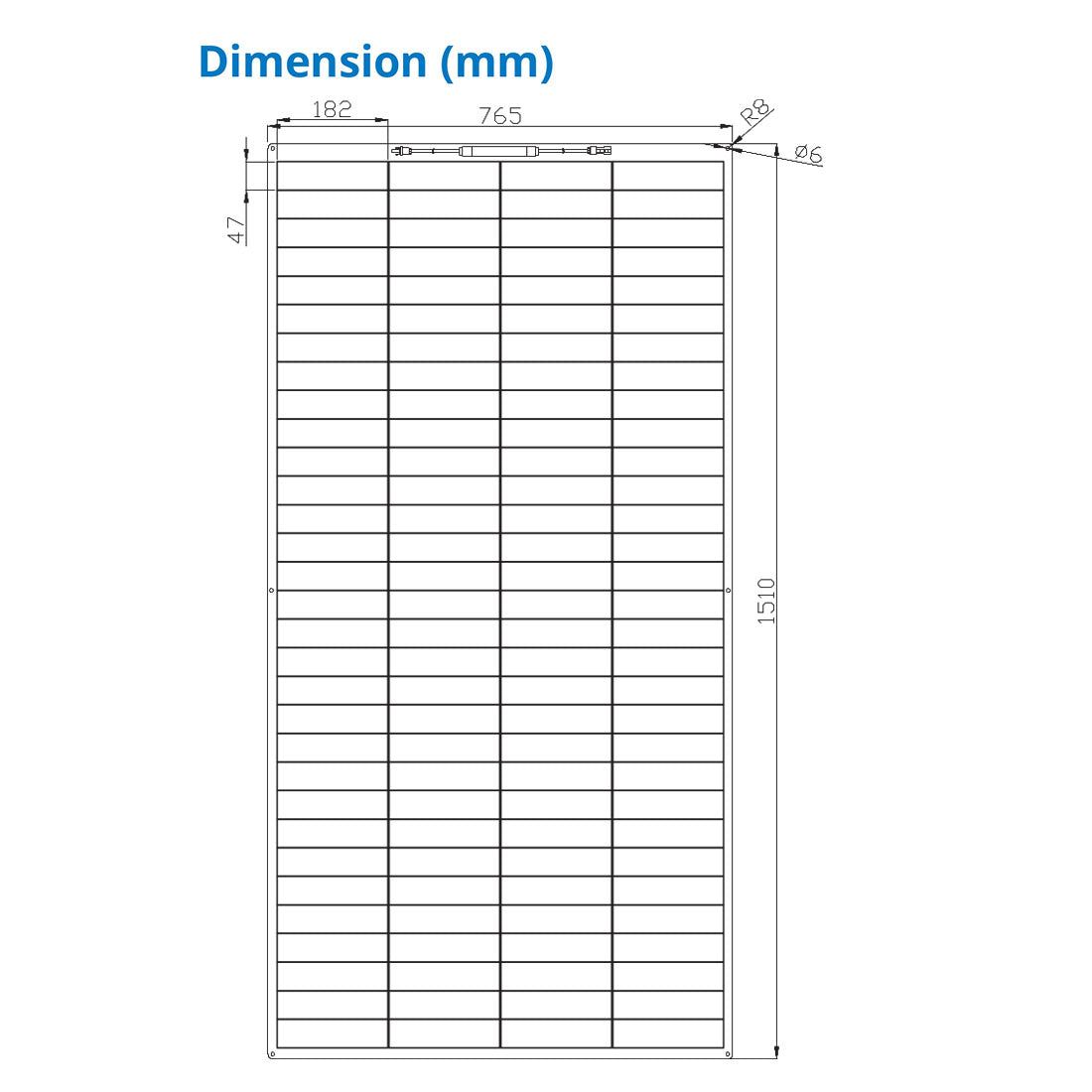 280 Watt Flexible Back Contact Solar Panels 27.4% efficient cells - dimension