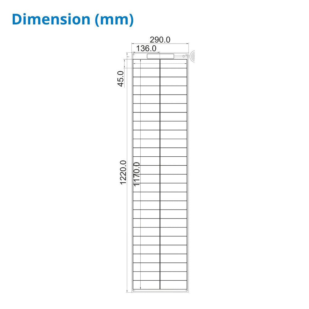 85 Watt Walkable Back Contact Solar Panels 27.4% efficient cells - dimension