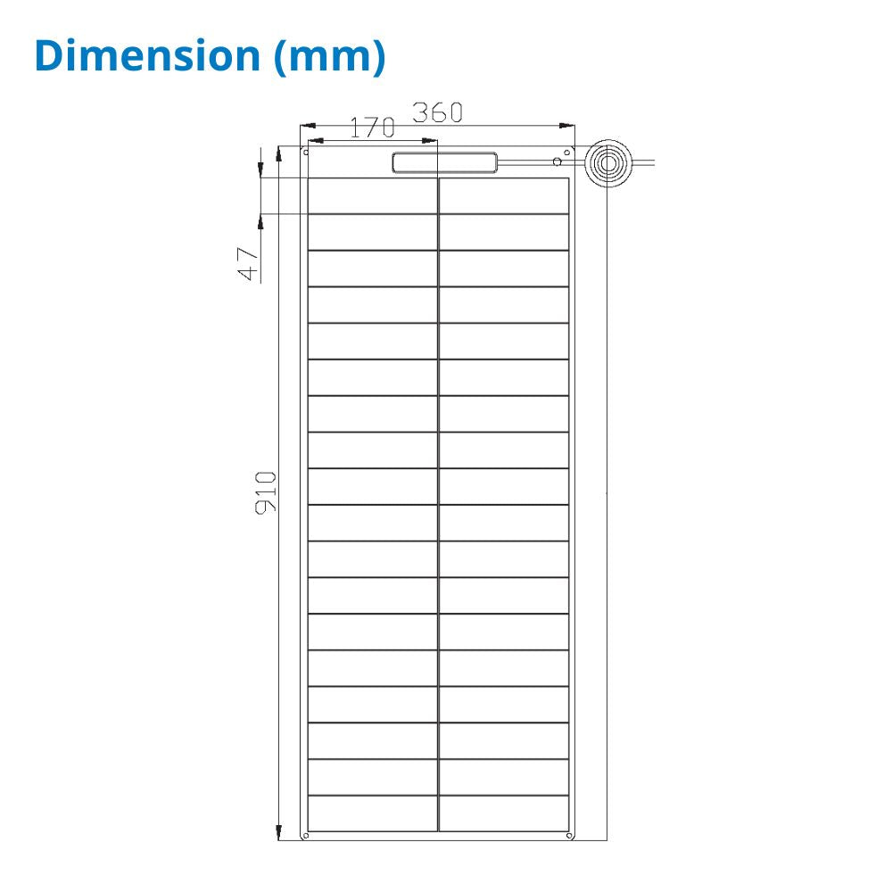 75 Watt Carbon Fiber Walkable Back Contact Solar Panels 27.4% efficient cells - dimension