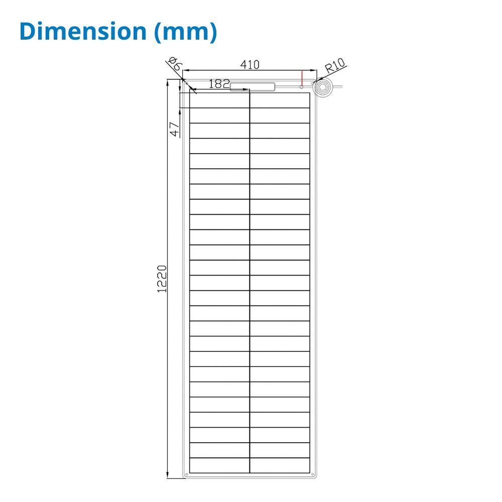 110 Watt Walkable Back Contact Solar Panels 27.4% efficient cells - dimension