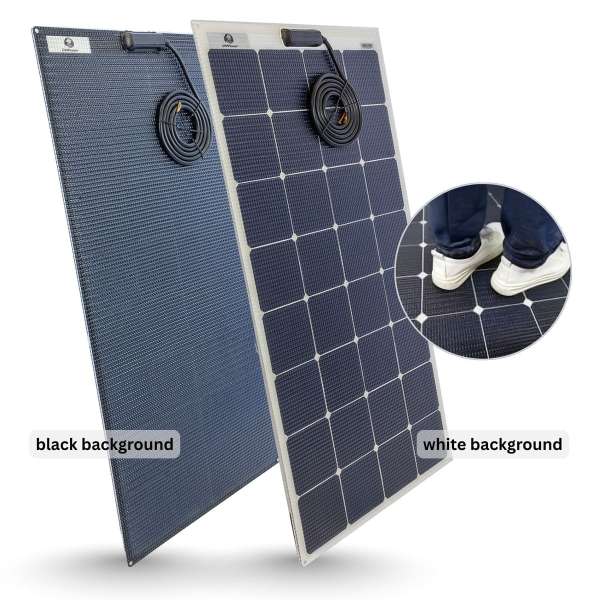 115 Watt Walkable Semi Rigid Solar Panels - black and white background