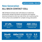 195 Watt Walkable Back Contact Solar Panels 27.4% efficient cells - specifications