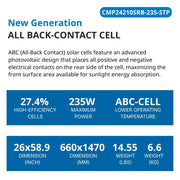 235 Watt Walkable Back Contact Solar Panels 27.4% efficient cells - specifications