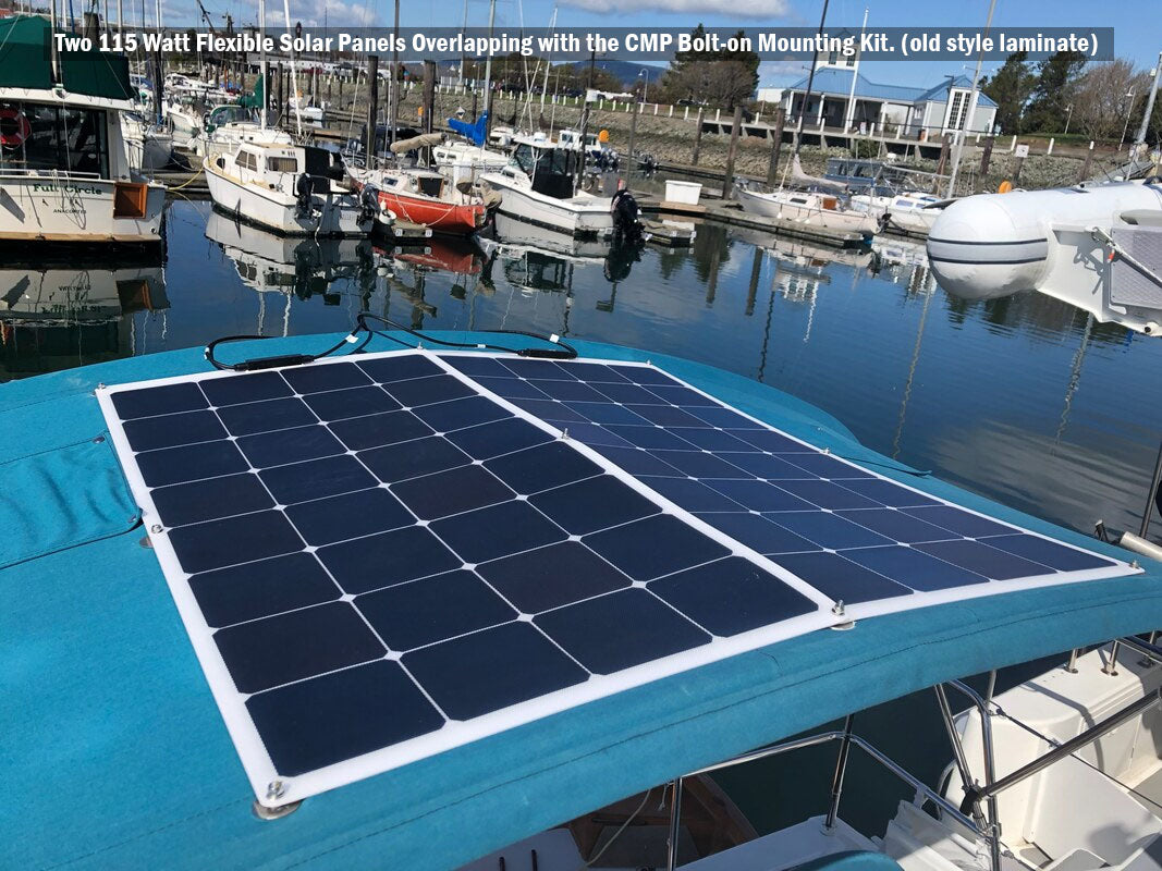 flexible marine solar panels mounting on canvas top with CMPower bolt-on kit
