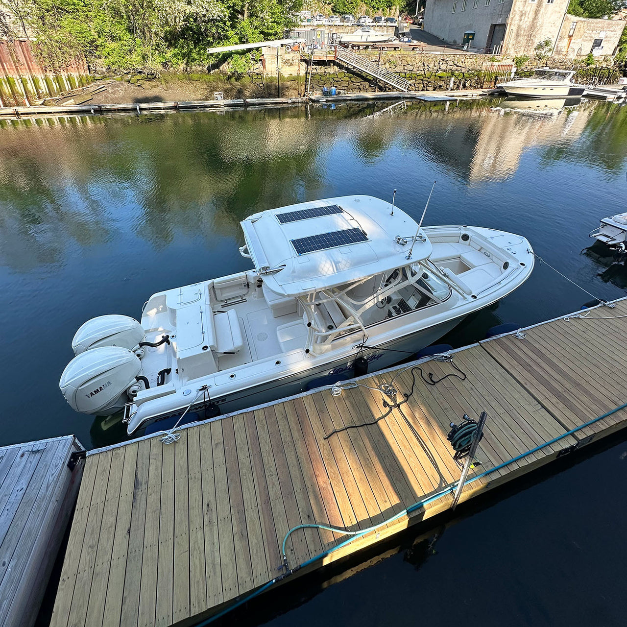 Grady-White Boat with two 100W marine solar panels installation