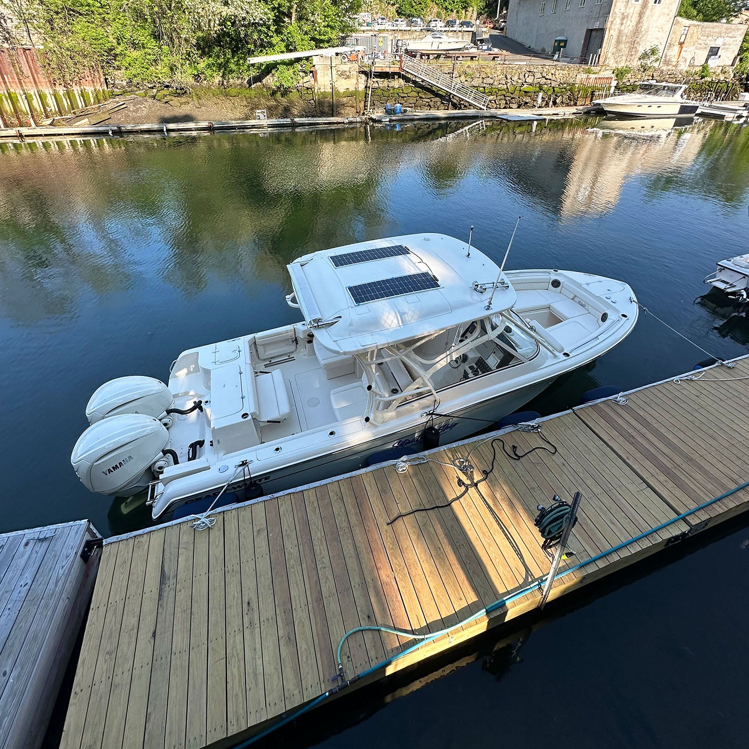 Grady-White Boat with two 100W marine solar panels installation