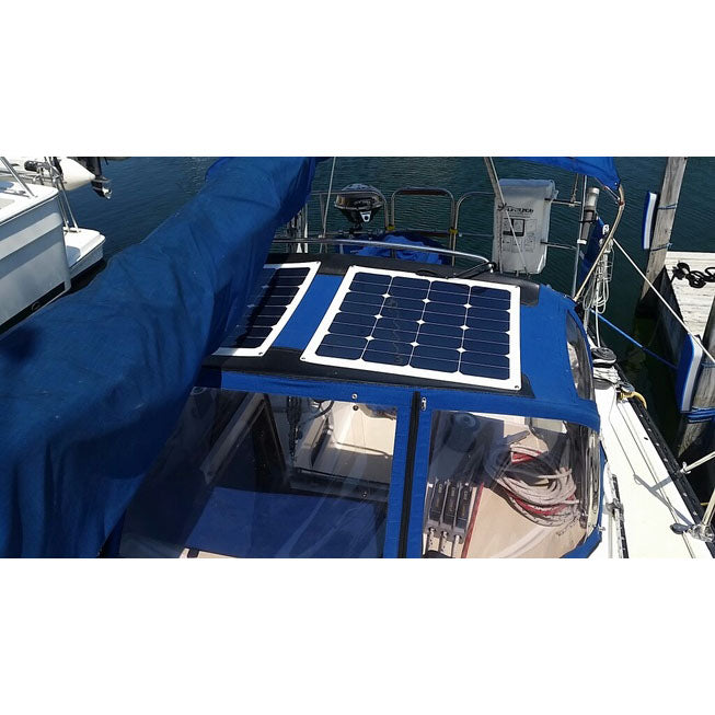 Flexible Marine Solar Panel mounted on a canvas bimini or dodger