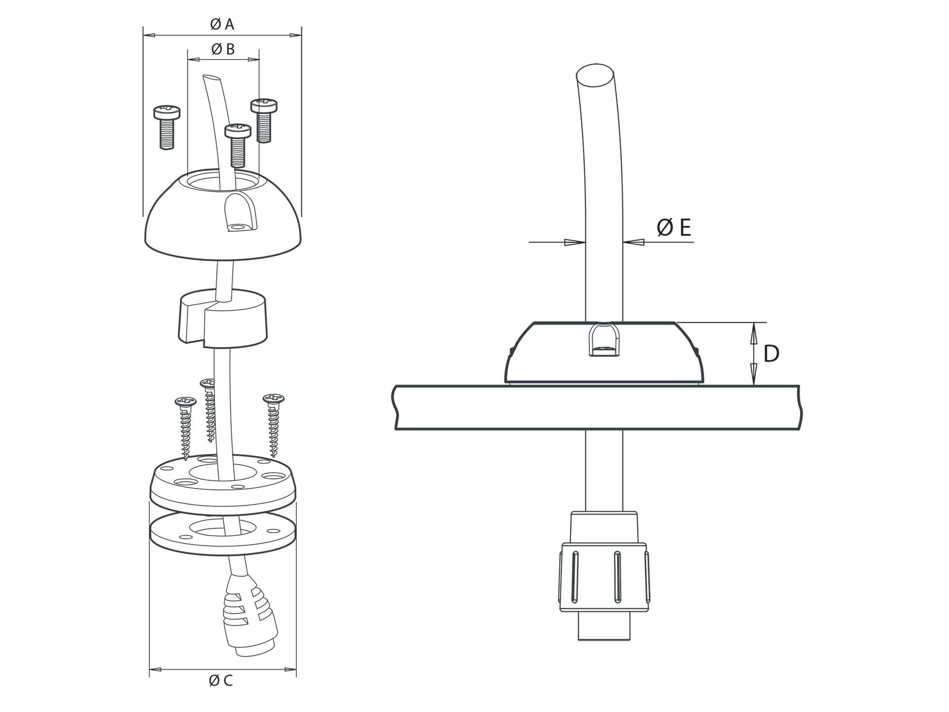 Scanstrut DS40-P Vertical Cable Gland - Drawing