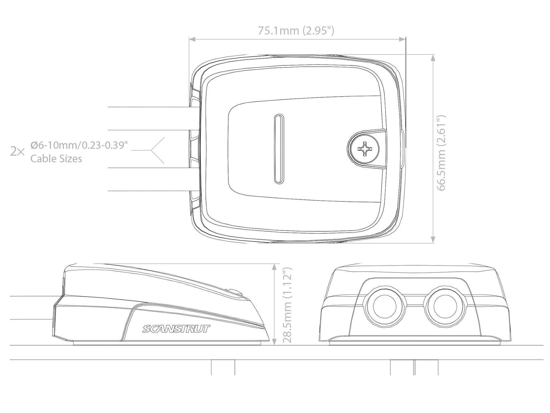 Scanstrut DS-HD10 Double Horizontal Cable Gland - Dimensions