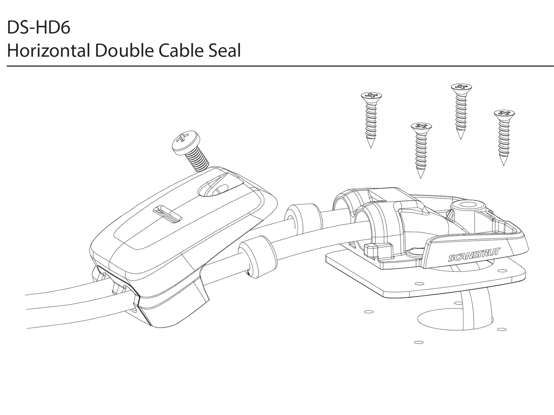Scanstrut DS-HD6 Double Horizontal Cable Gland - Technical Drawing