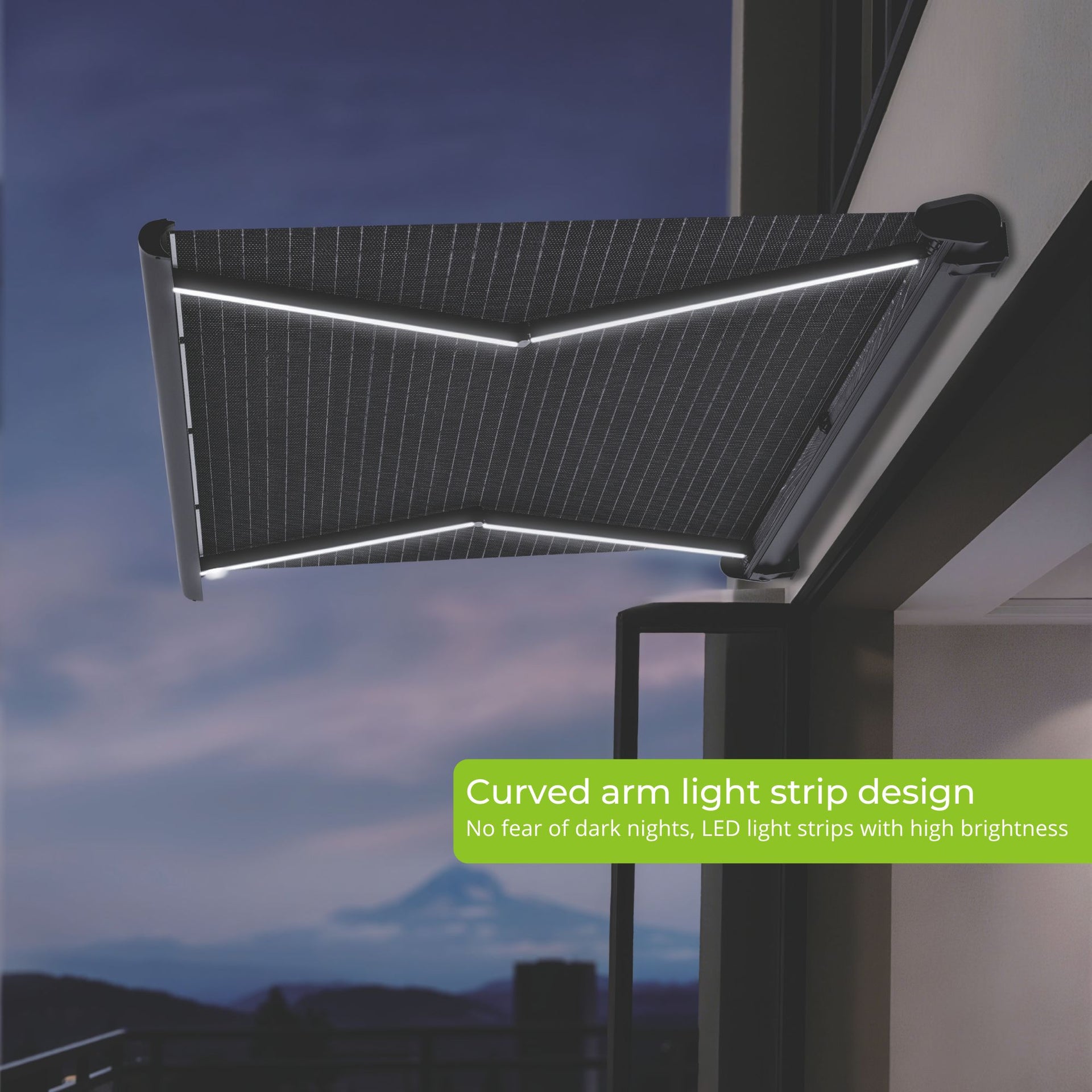 Electric Solar Awning with Integrated LED Light
