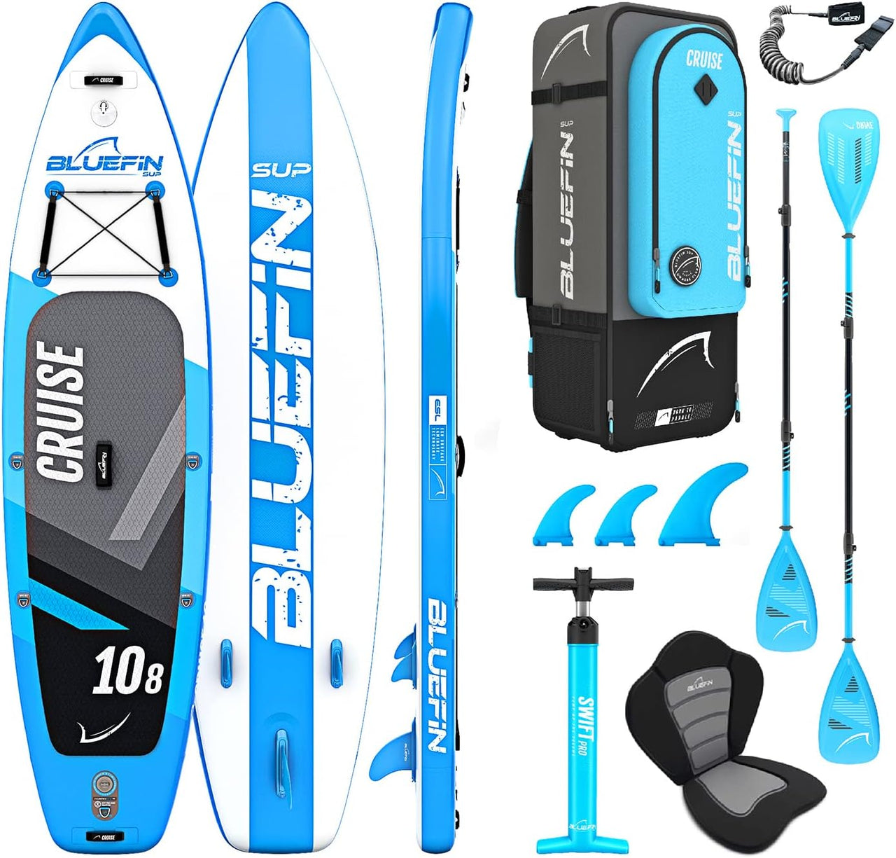 Bluefin Cruise Inflatable Stand Up Paddleboard (SUP) 10’8” – All-Around, Stable & Portable with Complete Kit