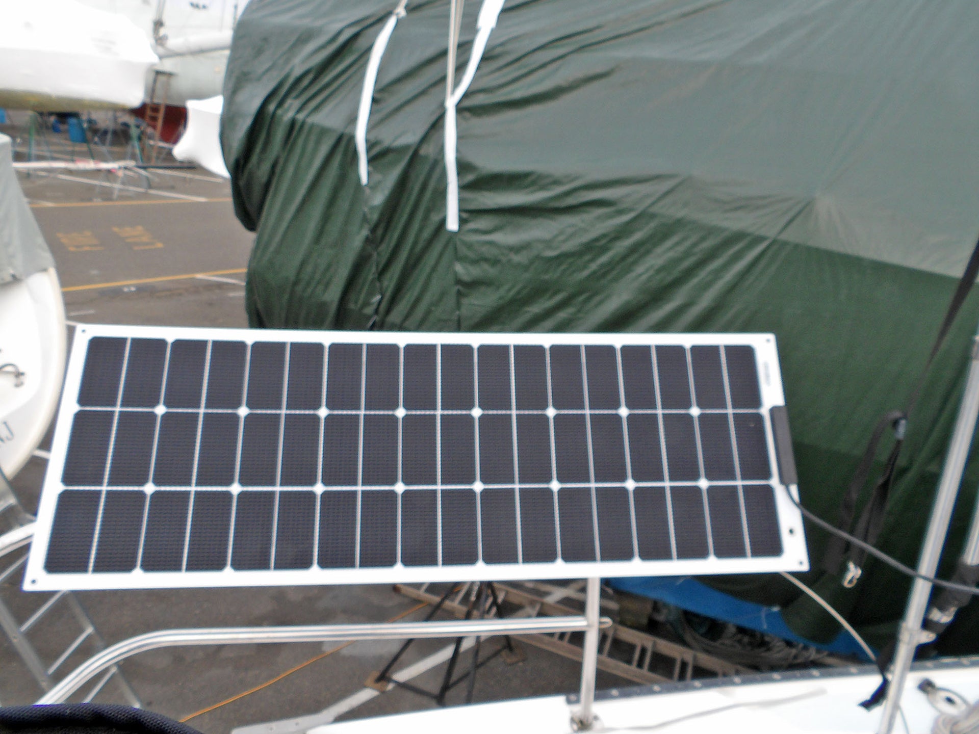 Rail mounted marine solar panel with seadog brackets