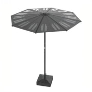 Solar charging umbrella with integrated solar panels generating 126W of power for outdoor patios, camping, and off-grid charging