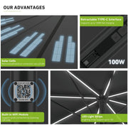 Solar charging umbrella features with built-in wifi module, type-c interface, led light stripes